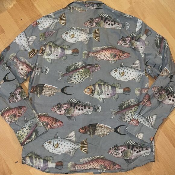 Soil & Co. Long Sleeved 100% Cotton Multi-Fish Design Casual Button Down Large - Picture 8 of 9
